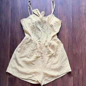 Autumn Vibes Acacia Yellow Gingham Romper Tie Back Cut Out‎ Cottagecore S